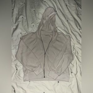 Cream Waffle Knit Zip-Up Sweatshirt